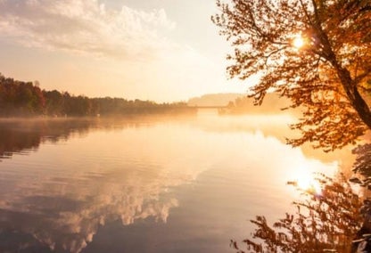 Beautiful sunrise in autumn in Lake Vernon in Huntsville, Ontario