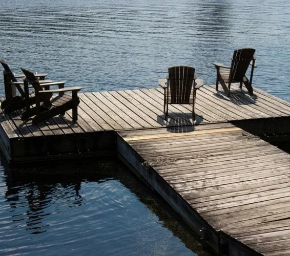 Dock on the water with lounge chairs