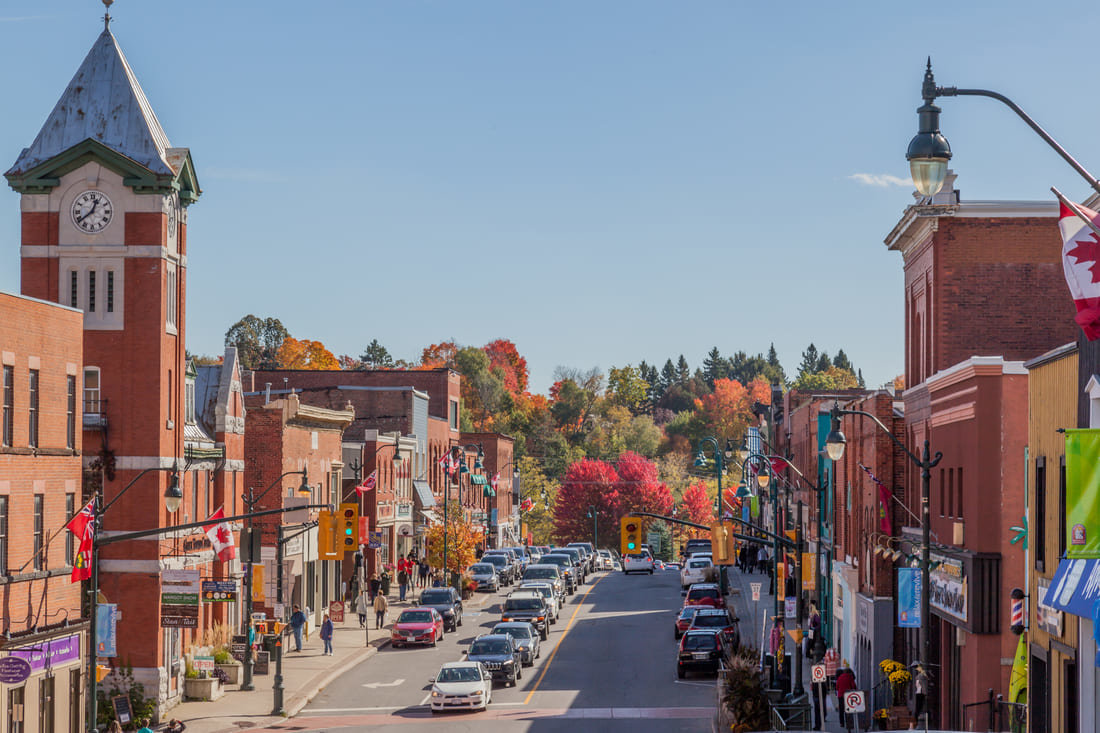 Bracebridge, Ontario aerial view of downtown