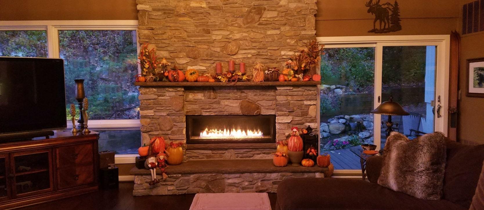 The interior of a cabin in the fall season