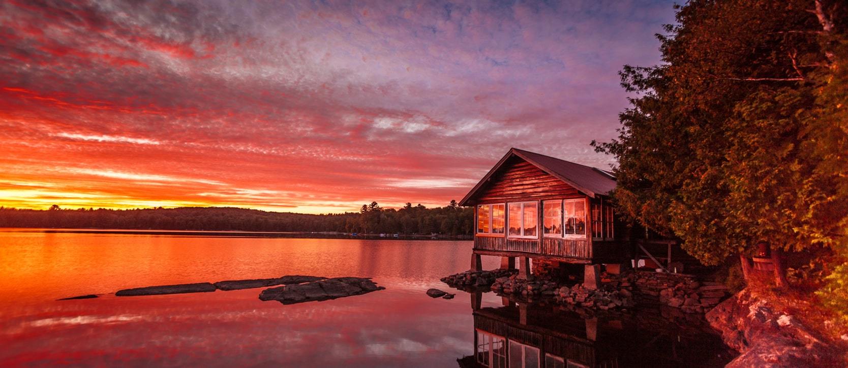 Gorgeous sunset overlooking a Haliburton waterfront home. 