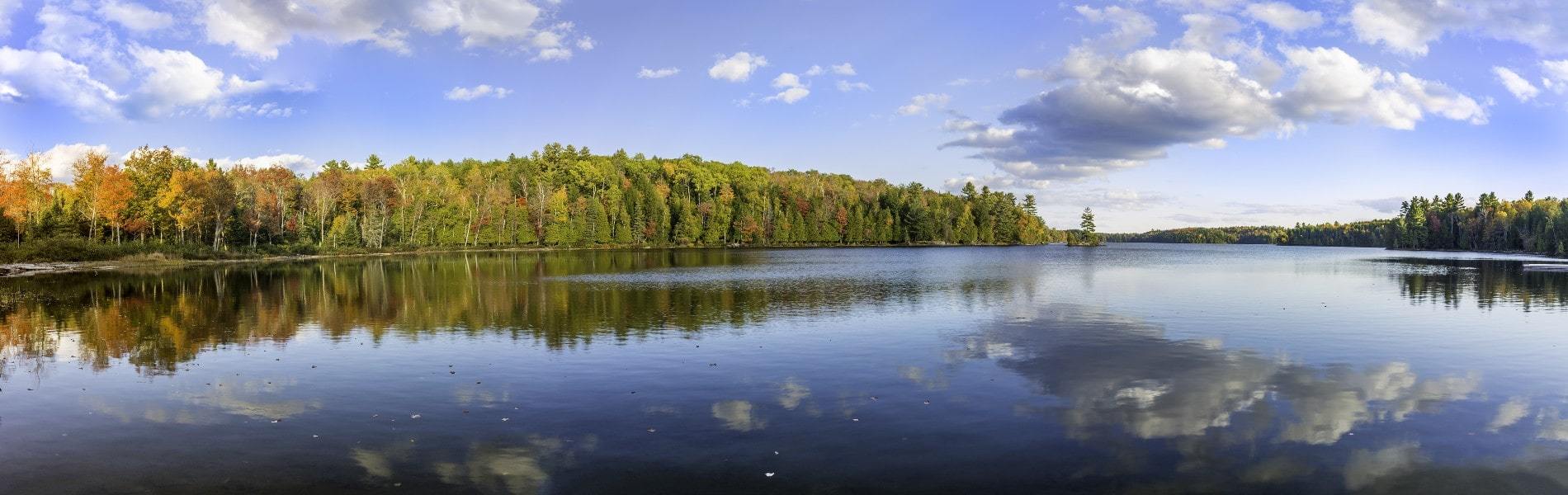 Beautiful lakefront view typical of Muskoka, Ontario real estate