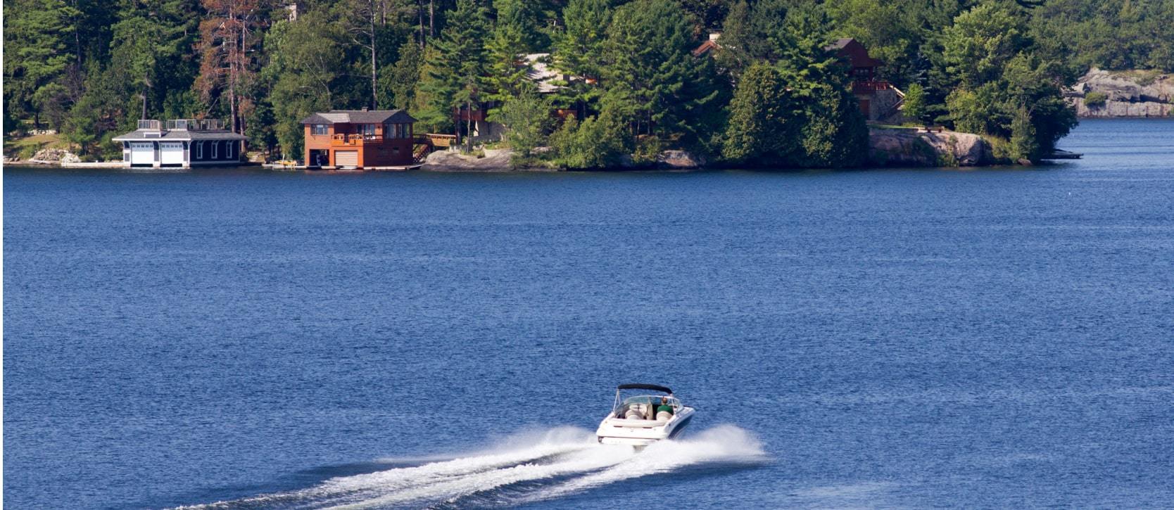 Boating on a lake in Muskoka